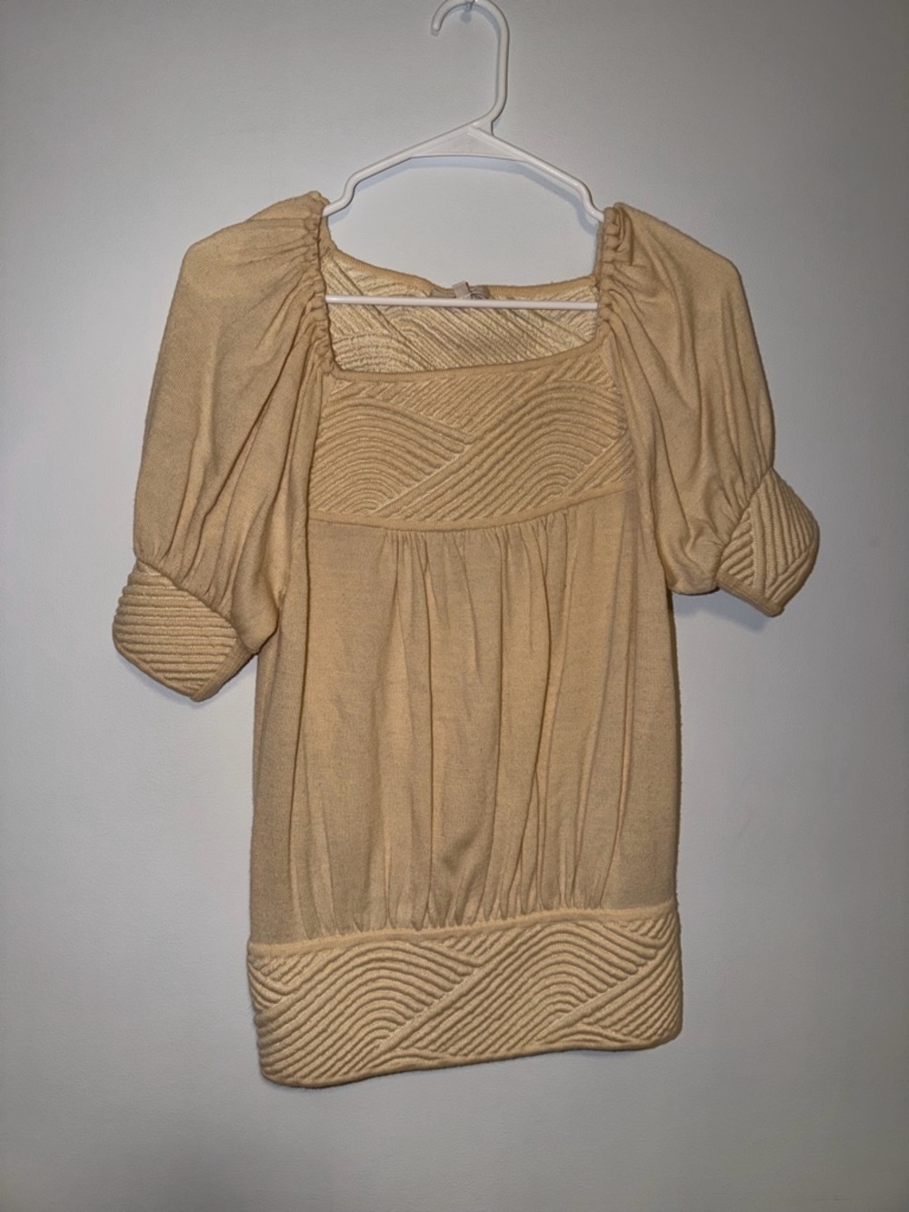 Kenzo Beige Textured Square-Neck Puff-Sleeve Tunic